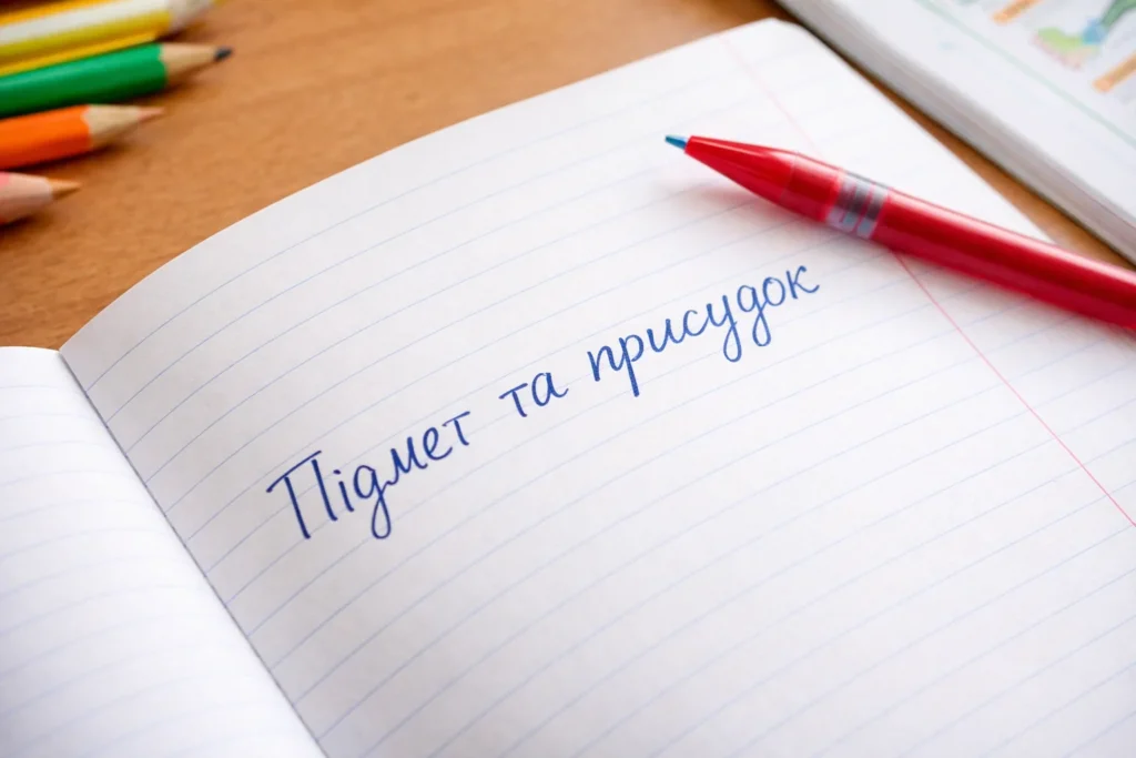 Зошит з написом Підмет та присудок