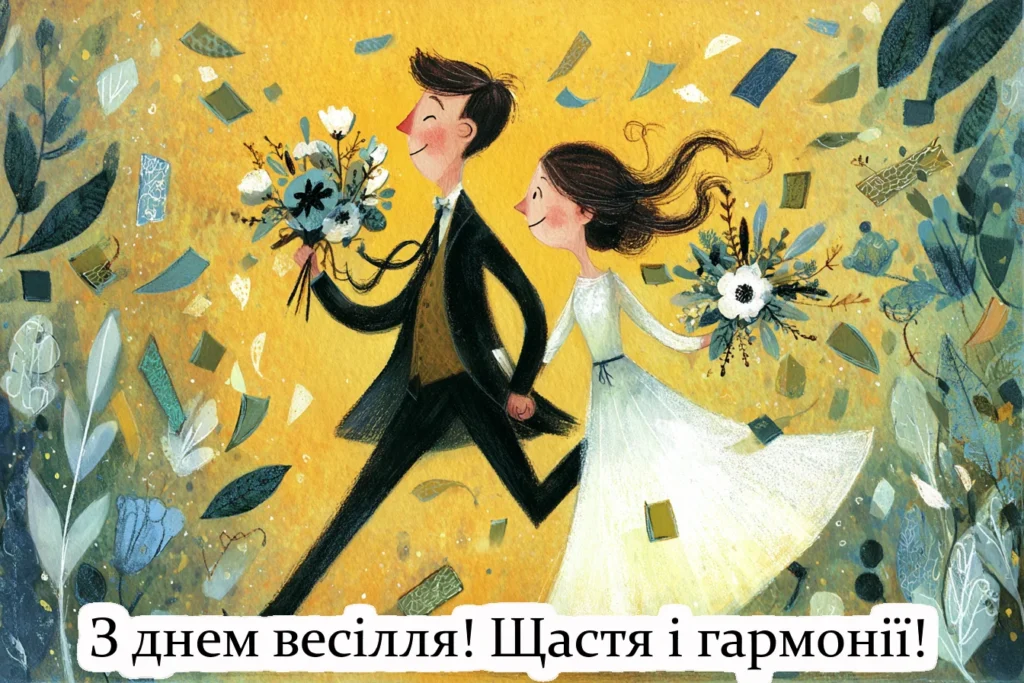 Прикольна листівка для привітання з днем весілля