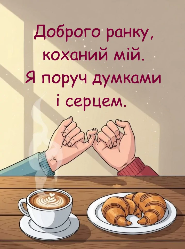 красива картинка доброго ранку коханий з кавою пара тримається за руки