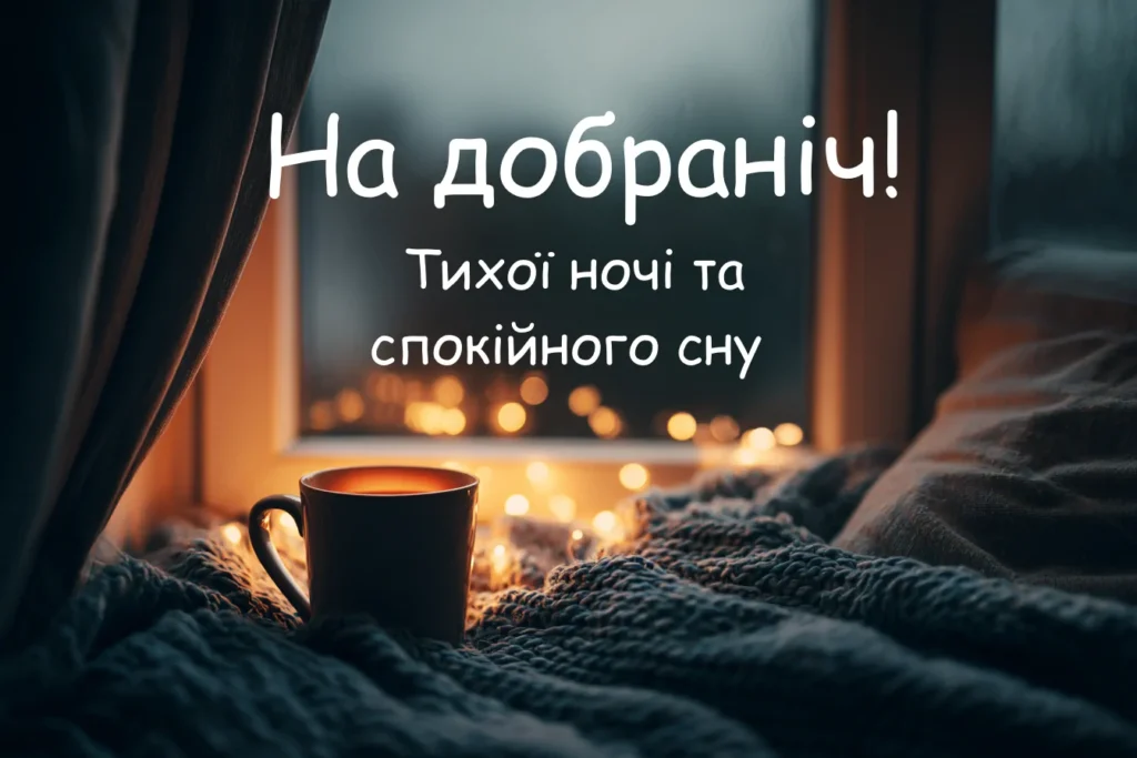 картинка побажання тихої ночі спокійного сну з чашкою чаю ввечері