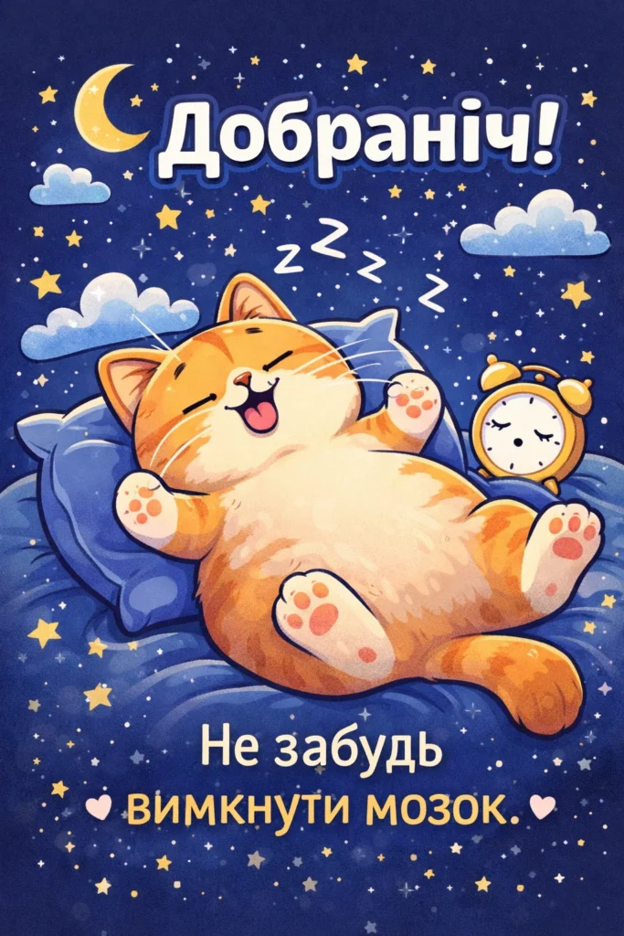 картинка смішні побажання на добраніч з котом