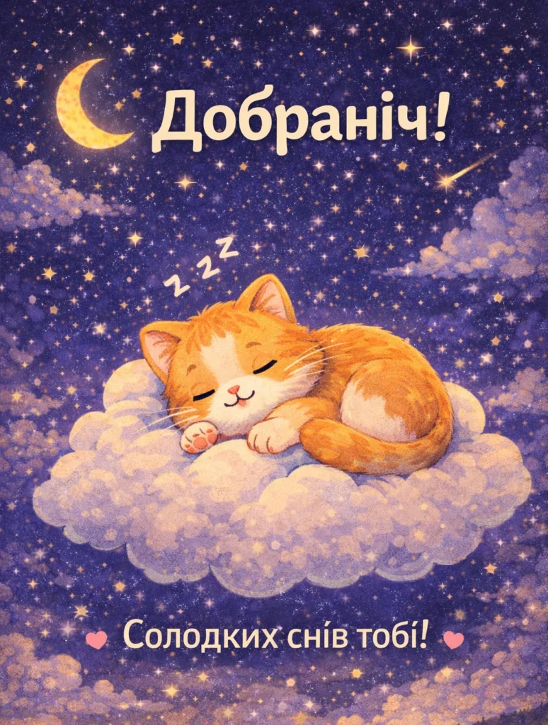 мила картинка добраніч з котом та зоряним небом