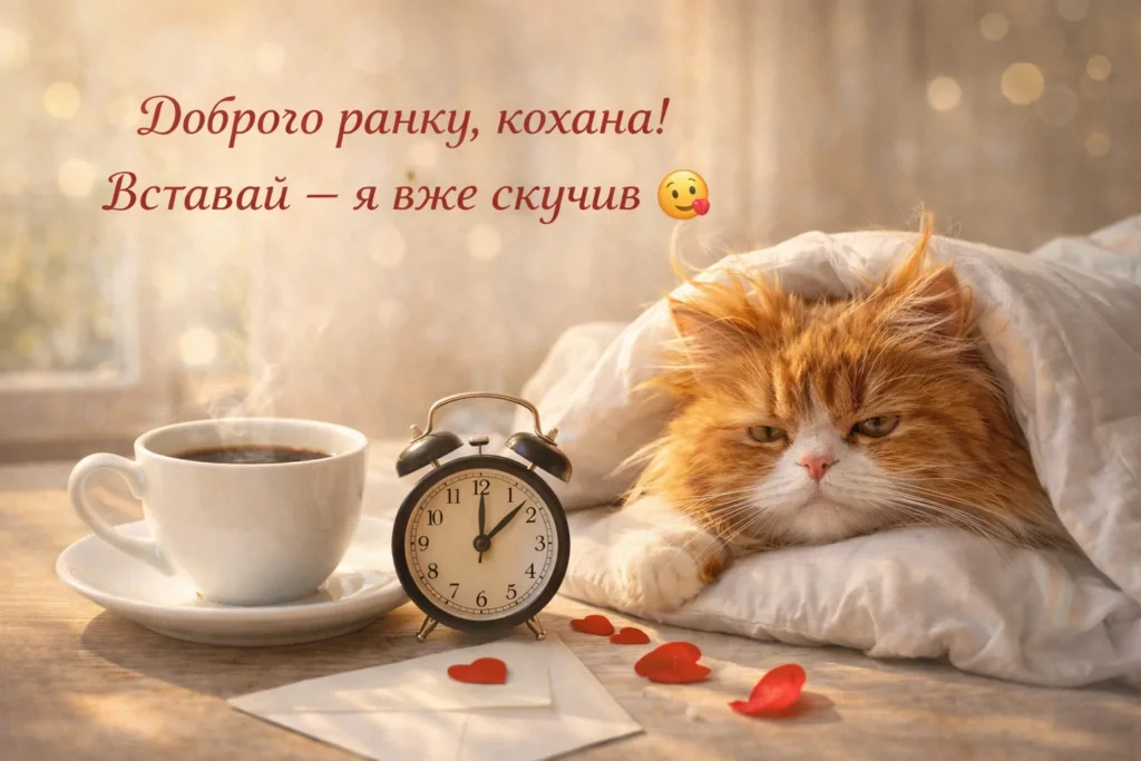 гумористична картинка для коханої зранку з котом