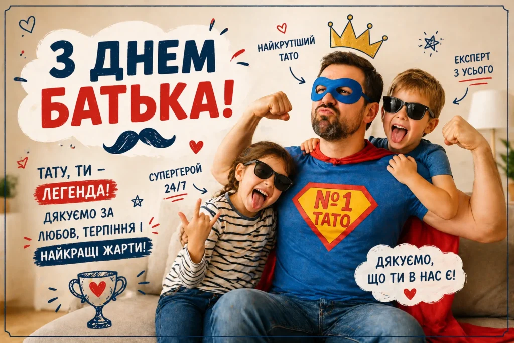 листівка прикольне привітання тату з днем батька