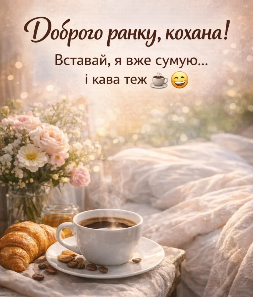 доброго ранку кохана весела картинка з кавою у ліжко