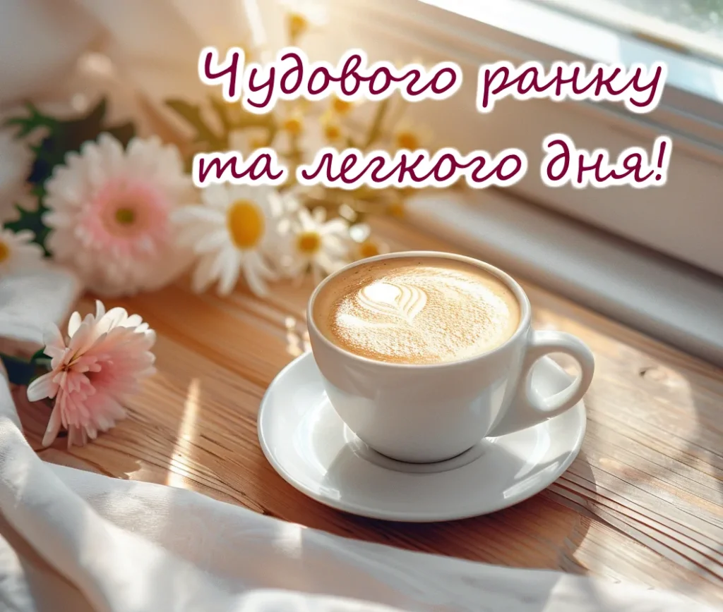 Картинка чудового ранку і легкого дня з кавою та квітами