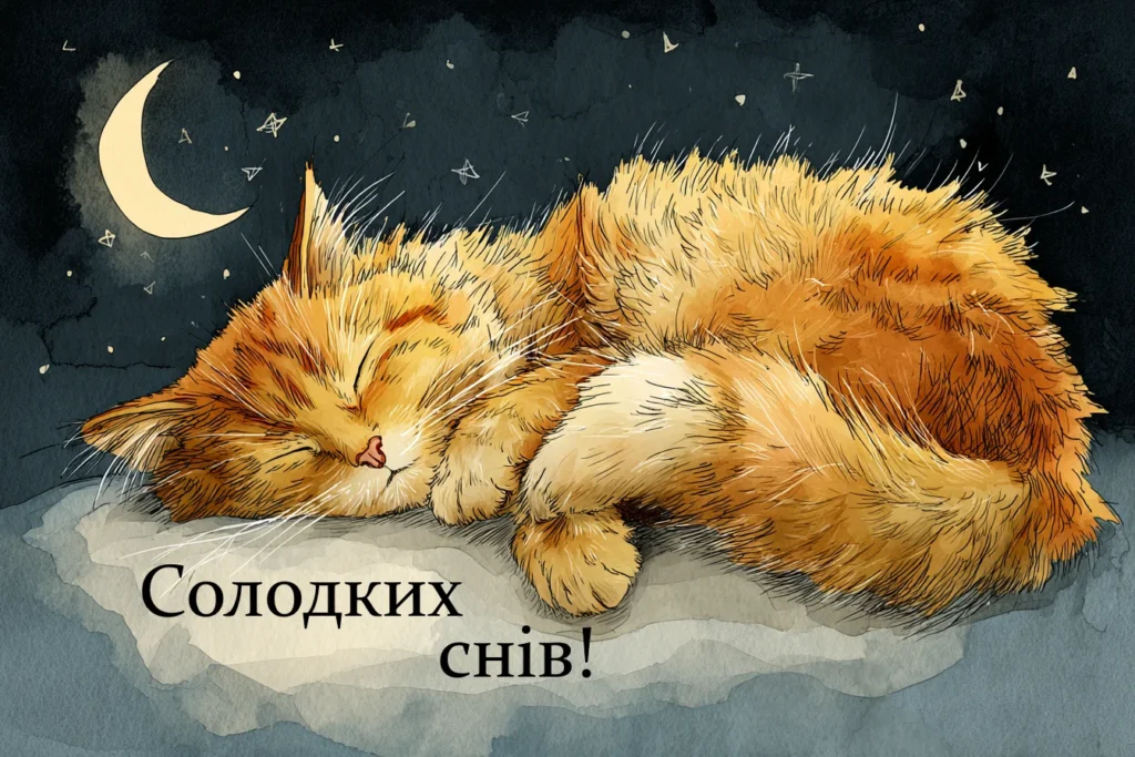 солодких снів ілюстрація з котом і місяцем