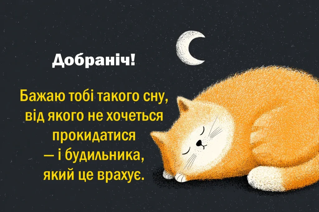 весела картинка на добраніч солодких снів з котиком