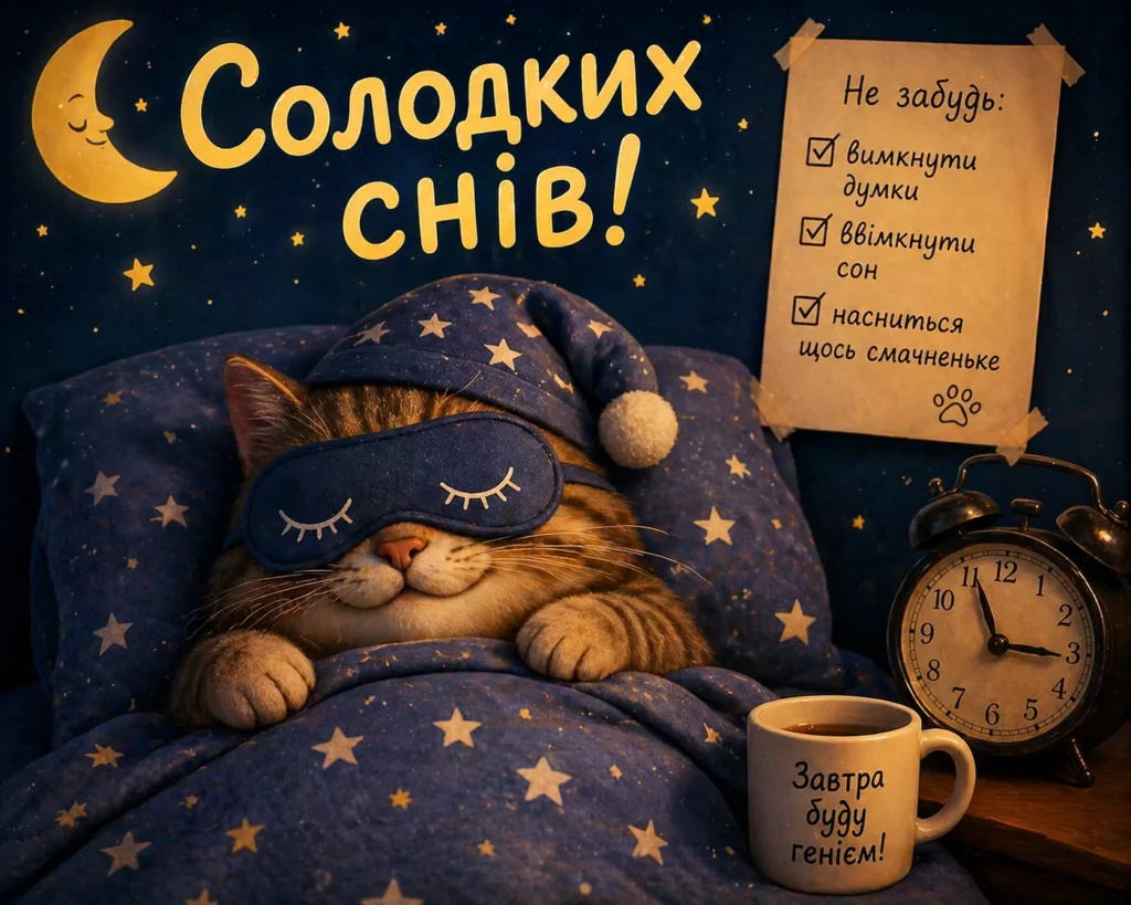 смішна картинка солодких снів з прикольним котом
