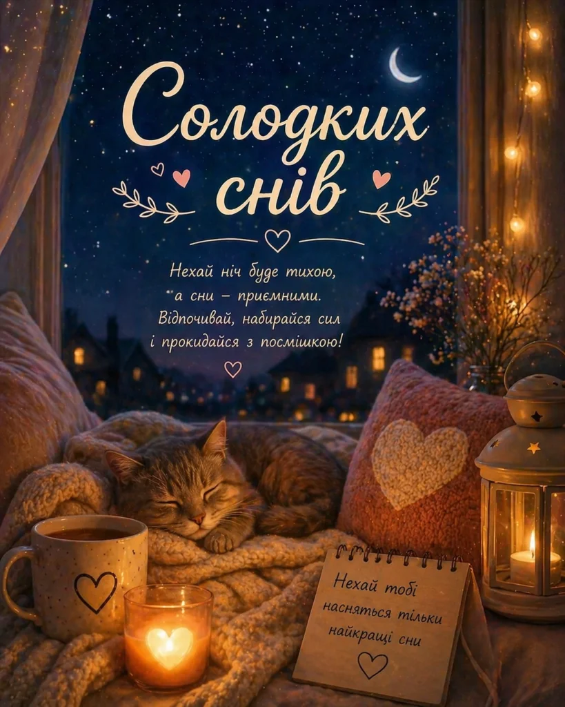 листівка солодких снів побажання українською картинка