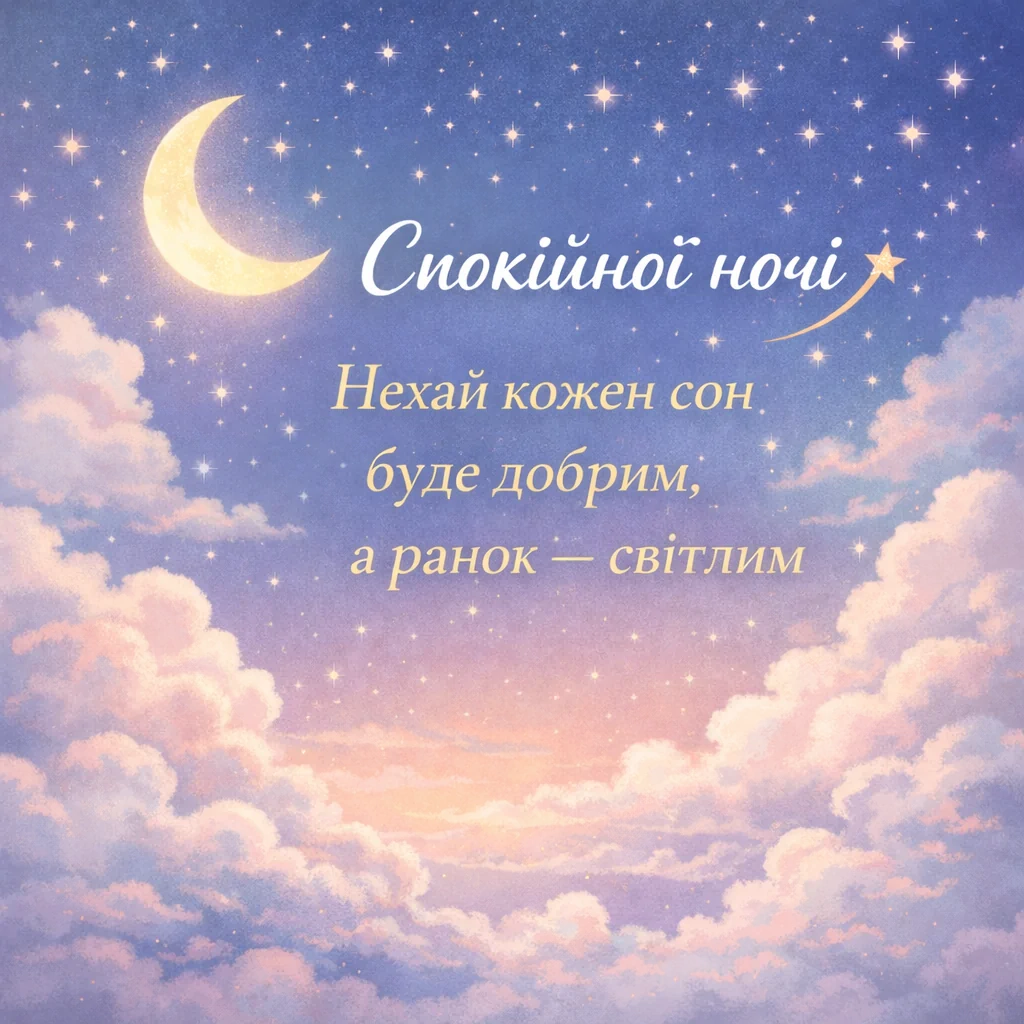 спокійної ночі картинки українською з місяцем і зорями