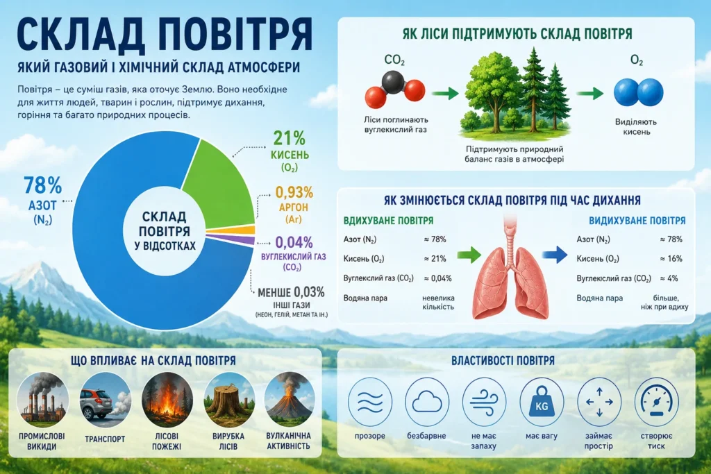 Формула, діаграма та склад атмосферного повітря