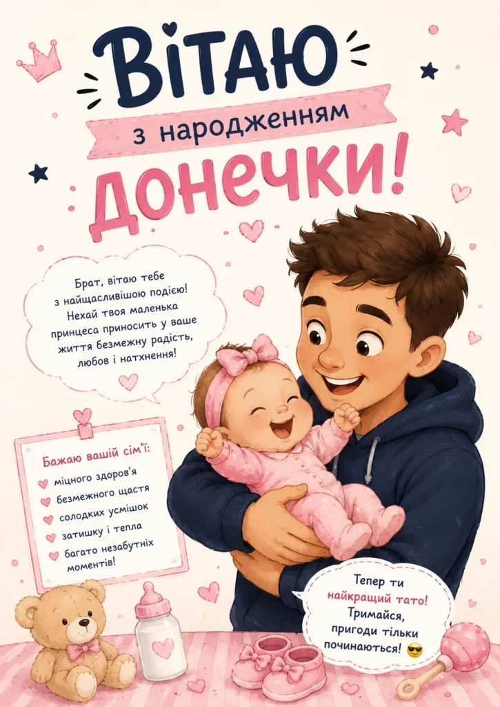 Картинка привітання брату з народженням донечки