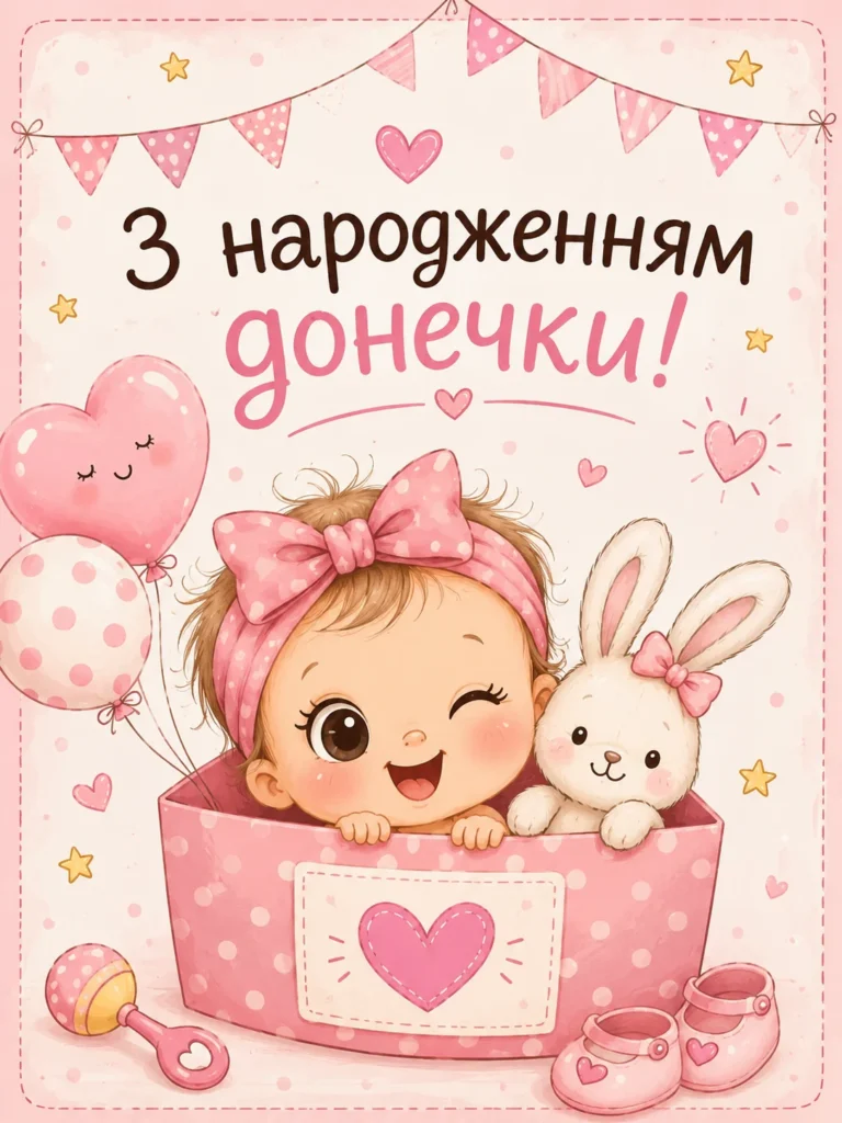 З народженням донечки — приколна листівка українською мовою