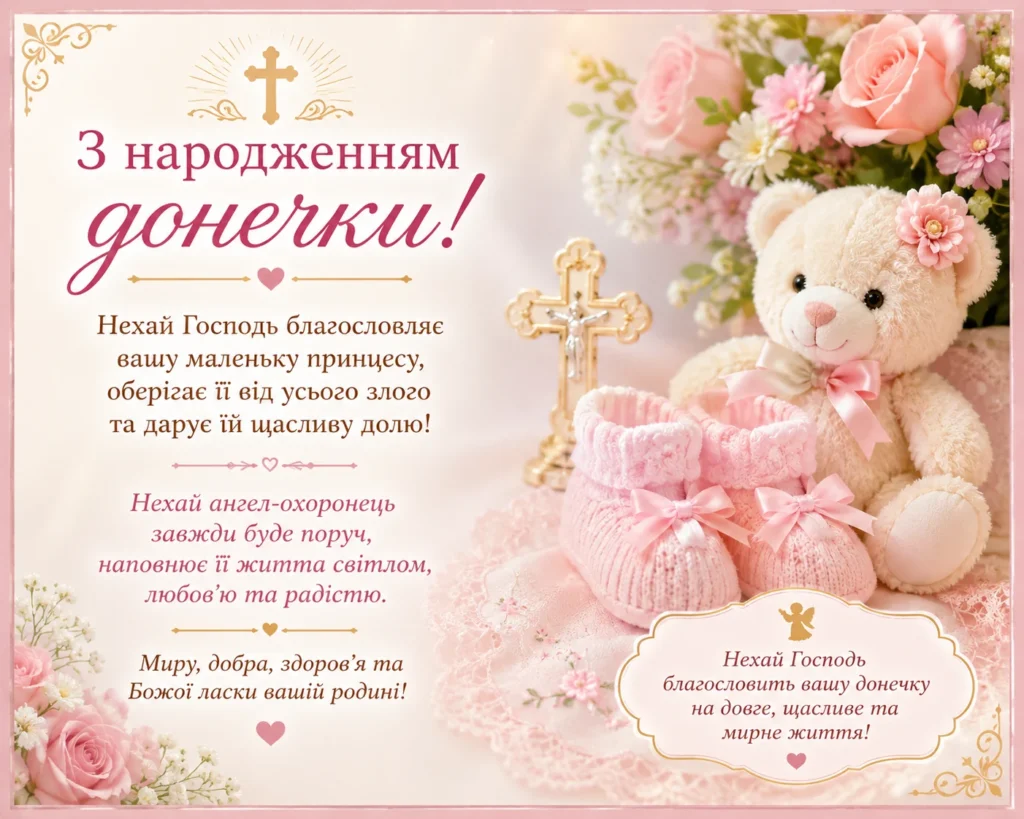 Християнське привітання з народженням донечки українською