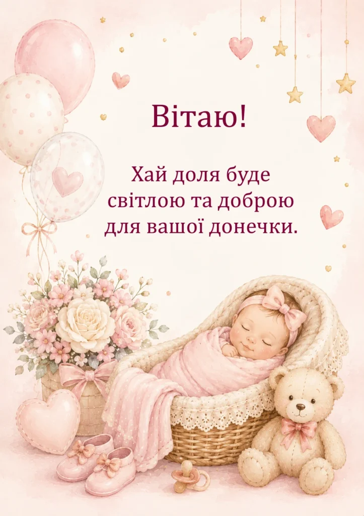 Щирі привітання з народженням донечки своїми словами