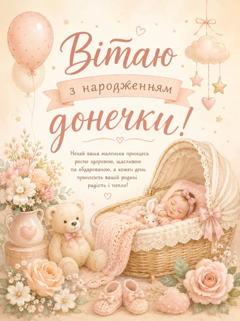 Красиве привітання з народженням донечки для молодих батьків 