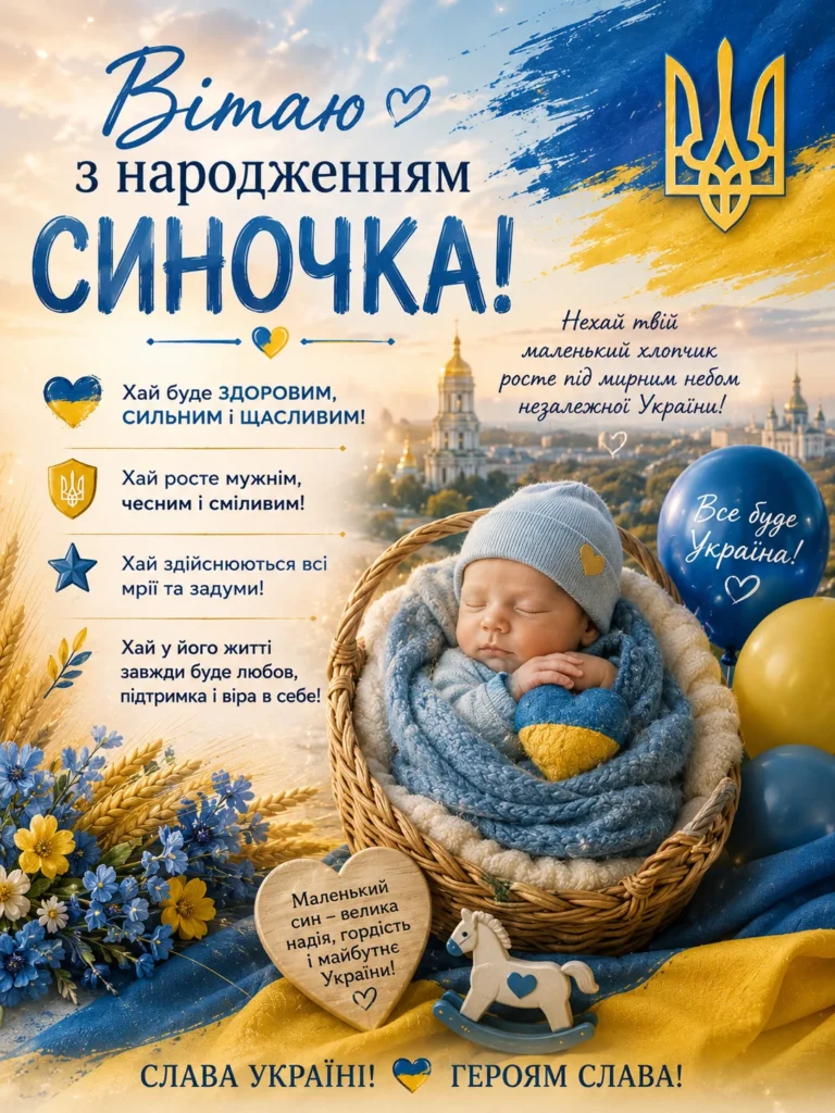 Патріотична листівка з народженням синочка