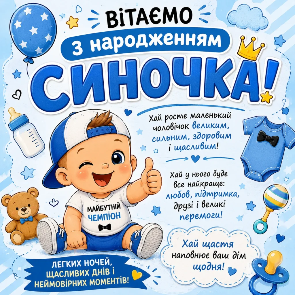 Прикольне привітання з народженням синочка