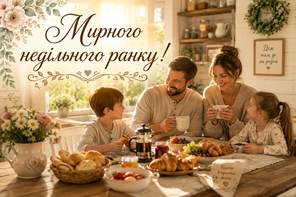 затишна картинка "мирного недільного ранку" з сімейним сніданком удома