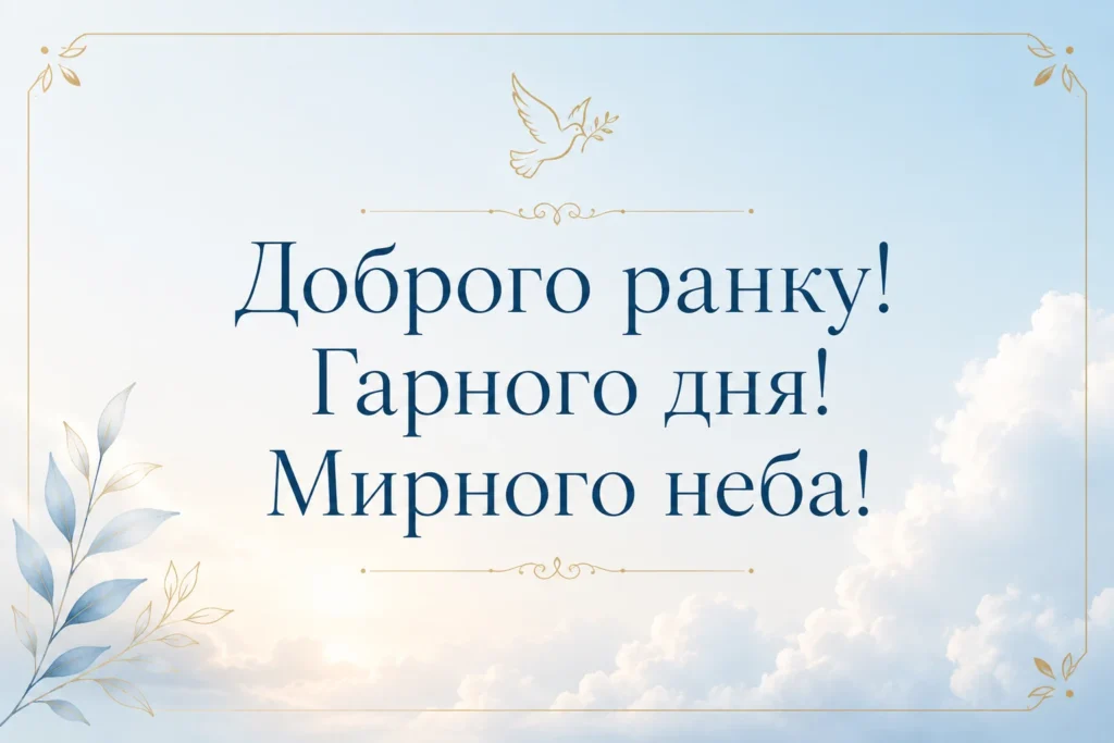 Картинка на тлі неба «Доброго ранку! Гарного дня! Мирного неба!»